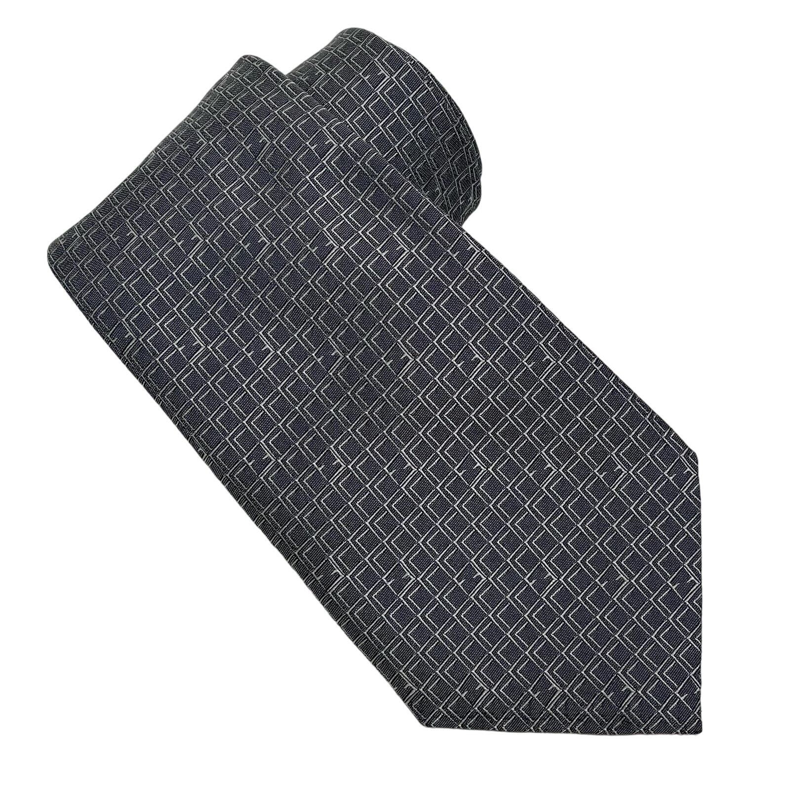 Fendi Designer Necktie Gray Minimalist Logo Men's 100% Silk